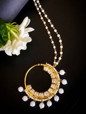 Elegant polki nath with pearl drops 1
