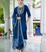 Blue embroidered silk blend salwar suit