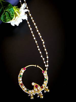 Royal kundan nath with pearl chain 1