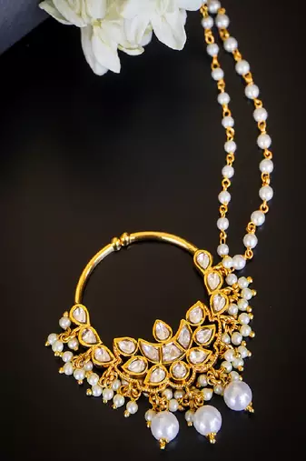 Majestic kundan pearl drop nath