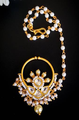 Royal pearl & kundan bridal nath