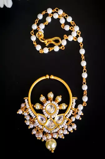 Royal pearl & kundan bridal nath