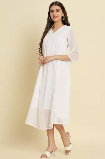 White embroidered chiffon salwar suit