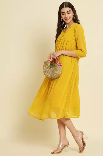 Yellow embroidered chiffon salwar suit
