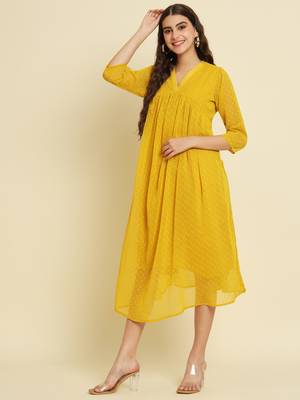 Yellow embroidered chiffon salwar suit 3