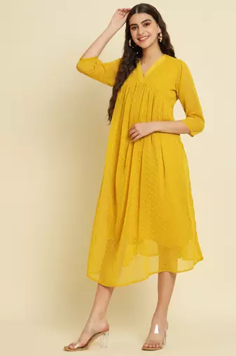 Yellow embroidered chiffon salwar suit