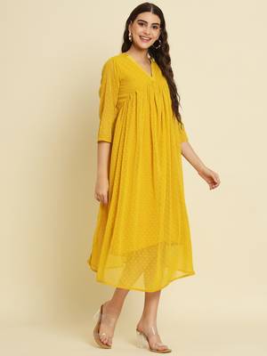 Yellow embroidered chiffon salwar suit 4
