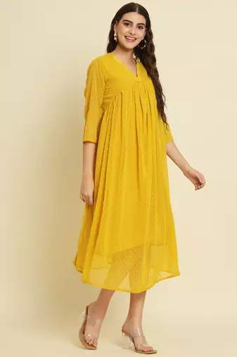 Yellow embroidered chiffon salwar suit