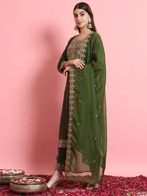 Green embroidered silk blend salwar suit 1
