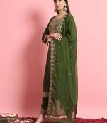 Green embroidered silk blend salwar suit