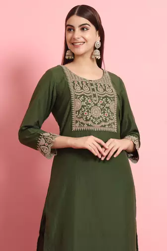 Green embroidered silk blend salwar suit