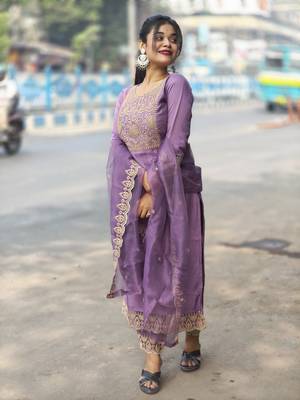 Lavender embroidered silk blend salwar suit 1
