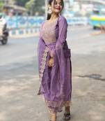 Lavender embroidered silk blend salwar suit