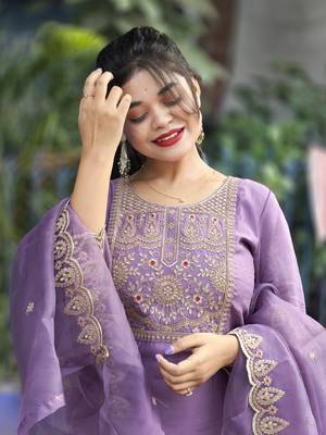 Lavender embroidered silk blend salwar suit 2