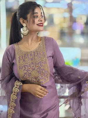 Lavender embroidered silk blend salwar suit 3