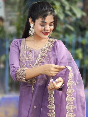 Lavender embroidered silk blend salwar suit 4
