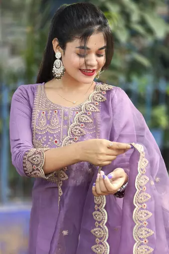 Lavender embroidered silk blend salwar suit