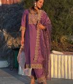 Pink embroidered silk blend salwar suit