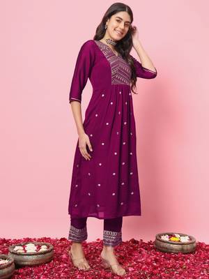 Purple embroidered silk blend salwar suit 2