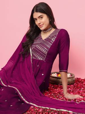 Purple embroidered silk blend salwar suit 3