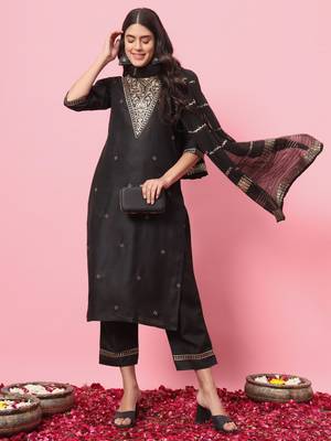 Black embroidered cotton blend salwar suit 1