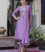 Lavender embroidered silk blend salwar suit