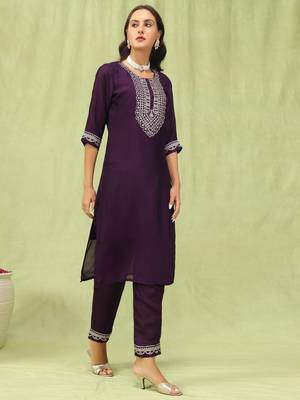 Purple embroidered silk blend salwar suit 3
