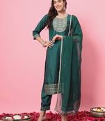 Green embroidered silk blend salwar suit
