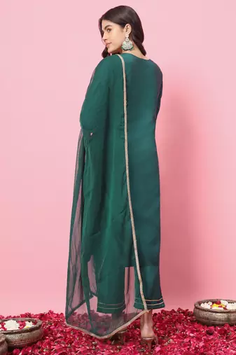 Green embroidered silk blend salwar suit