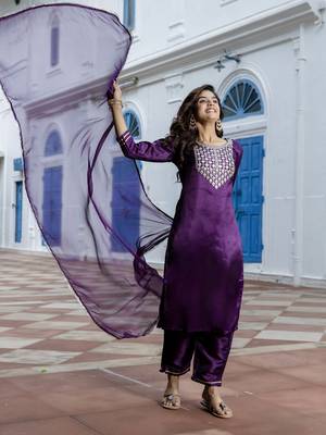 Purple embroidered silk blend salwar suit 4