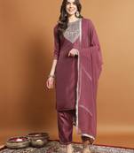 Pink embroidered silk blend salwar suit