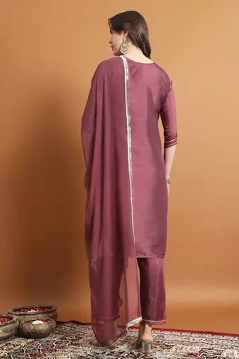 Pink embroidered silk blend salwar suit