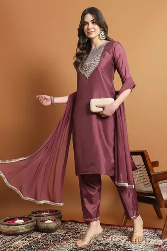 Pink embroidered silk blend salwar suit