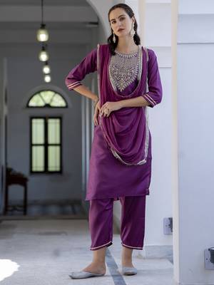 Magenta embroidered silk blend salwar suit 1