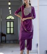 Magenta embroidered silk blend salwar suit