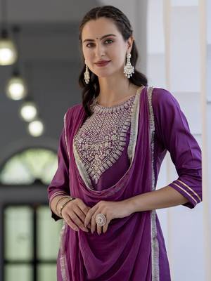 Magenta embroidered silk blend salwar suit 4