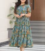 Pretty Multi Color Georgette Floral Print Festival Wear Dress