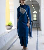 Blue embroidered silk blend salwar suit