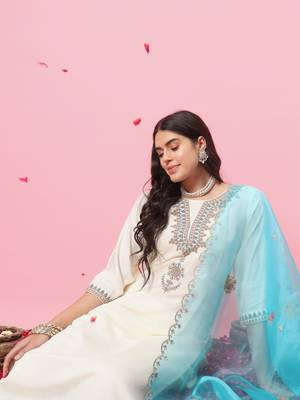 White embroidered silk blend salwar suit 2
