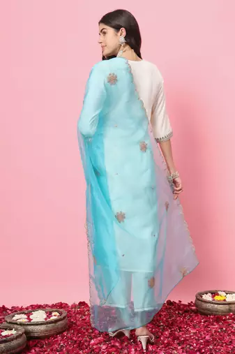 White embroidered silk blend salwar suit