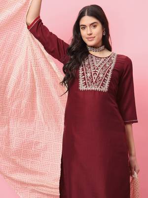 Maroon embroidered silk blend salwar suit 4