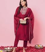 Pink embroidered silk blend salwar suit