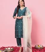 Green embroidered silk blend salwar suit
