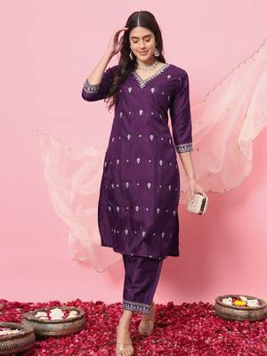 Purple embroidered silk blend salwar suit 3