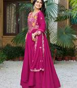 Pink Georgette Sequins Reception Wear Gown With Dupatta
