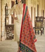 Beige embroidered silk blend salwar suit