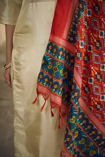 Beige embroidered silk blend salwar suit