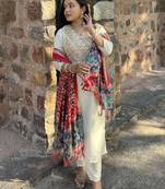 Beige embroidered silk blend salwar suit