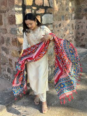 Beige embroidered silk blend salwar suit 2