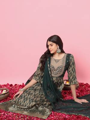 Green embroidered cotton silk salwar suit 3